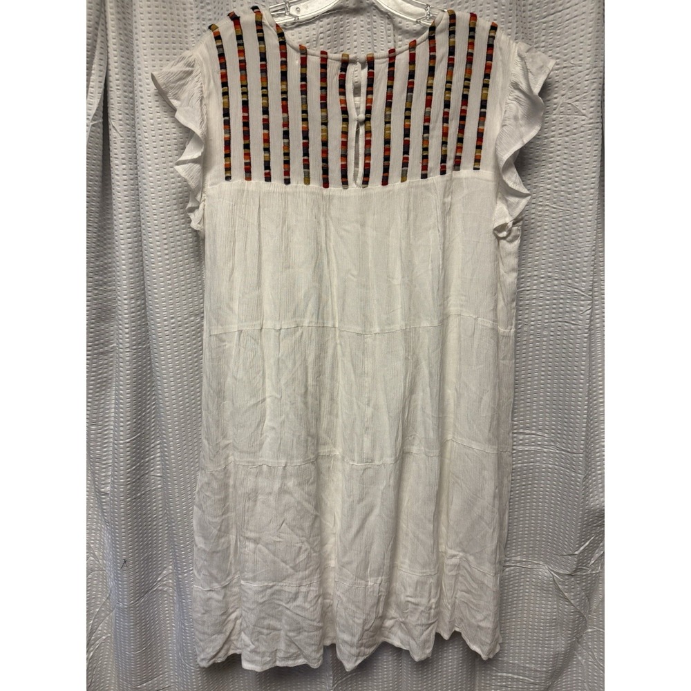 Studio West Women's White Tiered Ruffle Cap Sleeve Rayon SZ L Dress Embroidered - Picture 10 of 15